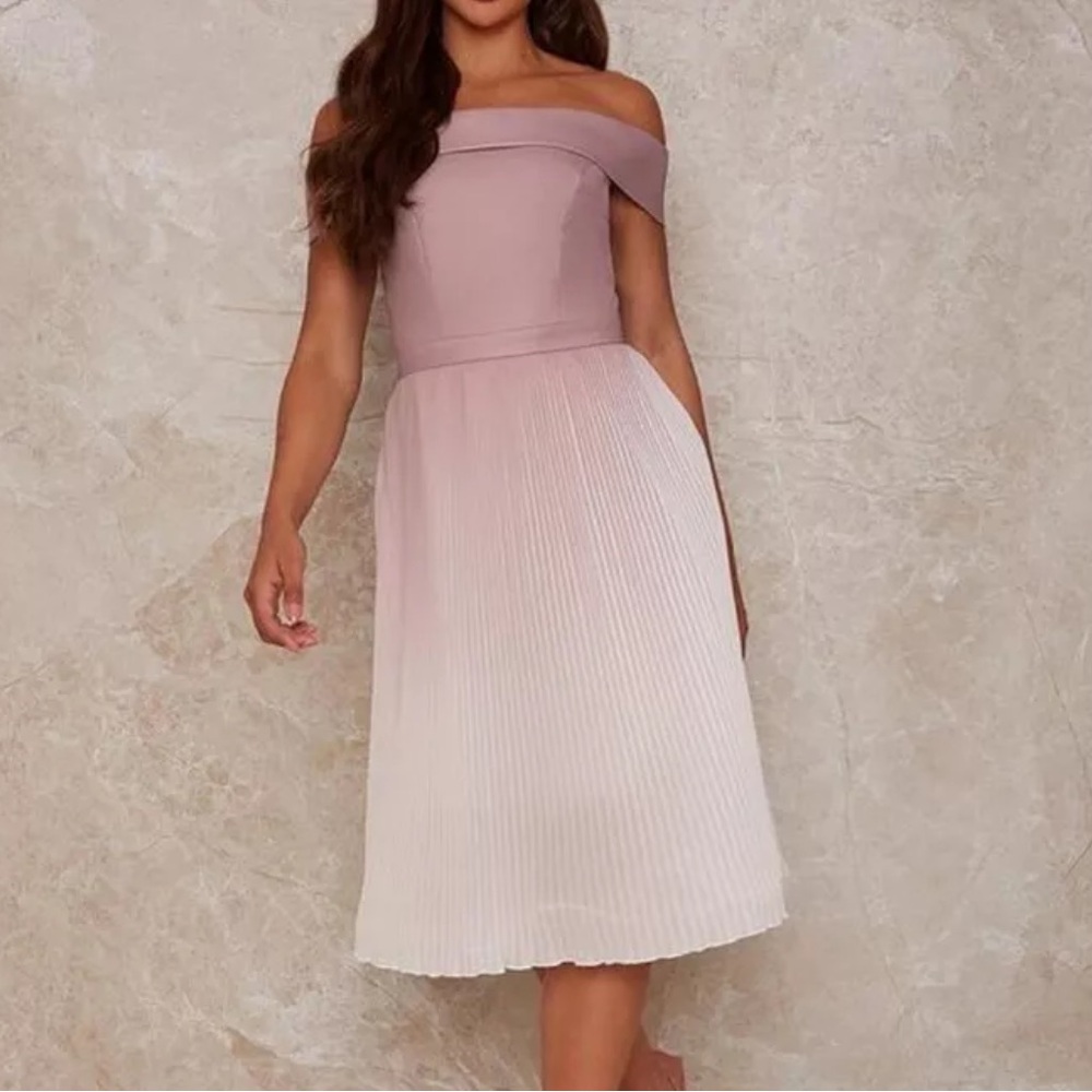 pleated midi dress pink